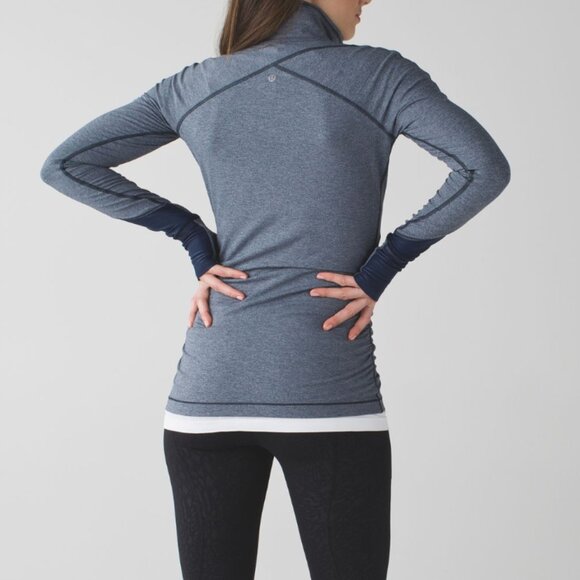 Lululemon Kriss Cross 1/2 Heathered Blue Gray Half-zip workout Sweatshirt 6 - Picture 3 of 12